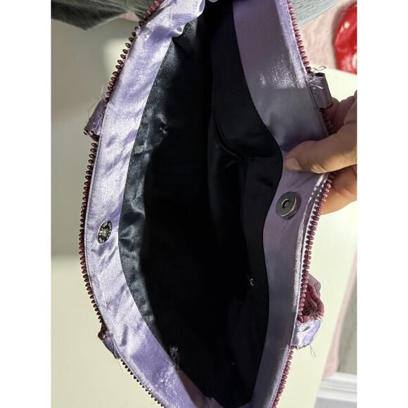 Handmade Floral Sequin Handbag Womens M Purple Satin Beaded Evening Purse Boho - Picture 7 of 10